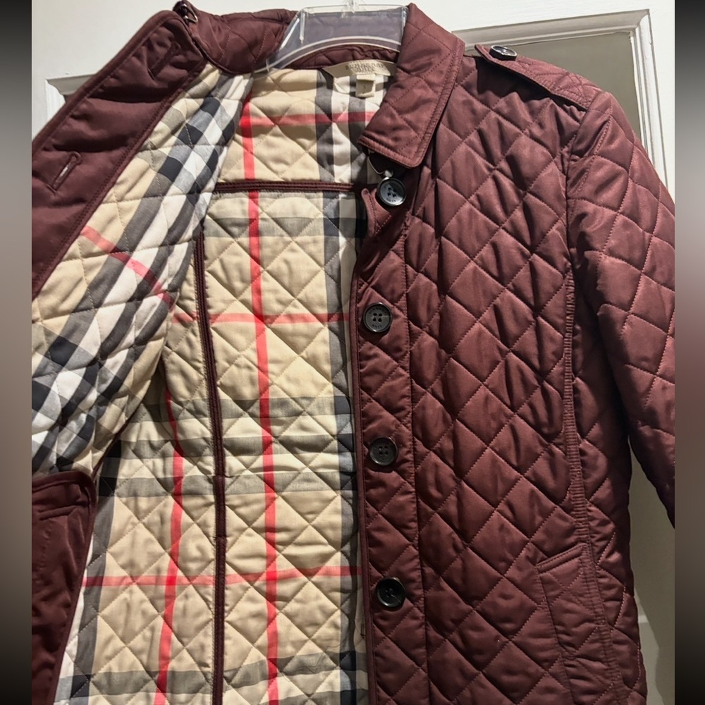 Burberry Quilted Burgundy Jacket with Plaid Lining